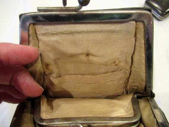 1920s black leather wallet purse pocketbook, flap… - image 10