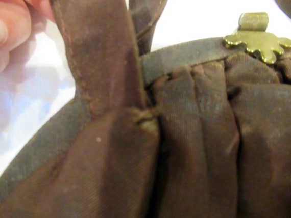 Brown faille fabric purse, c. 1920s flapper purse… - image 9