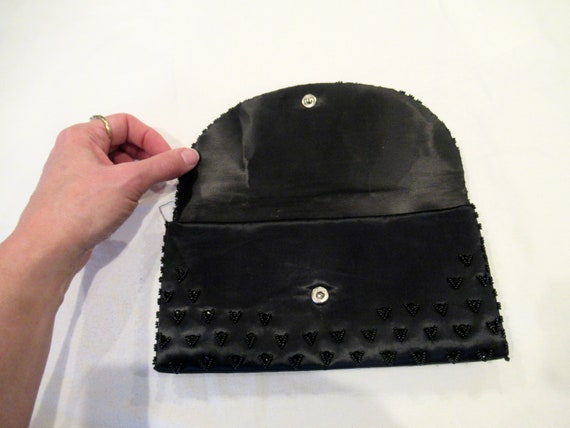 Sim black beaded clutch purse evening bag, c. 196… - image 2