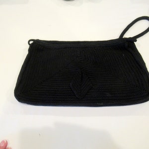 Black crocheted clutch purse, c. 1940s, 13&quot; wide