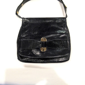 Dofan black leather vintage purse, gold hardware c. 1960s, made in France