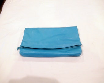 Axiom blue leather clutch purse with mirror, c. 1980s