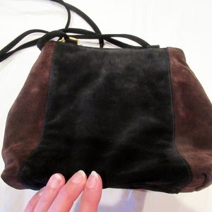 L J Simone New York brown and black suede leather purse, c. 1990s