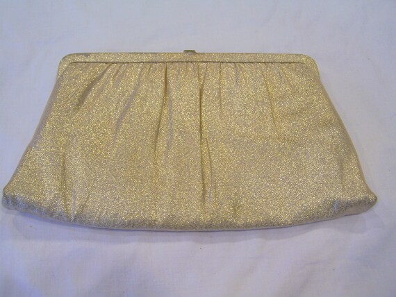 HL Harry Levine gold lame' sparkle clutch with fo… - image 6