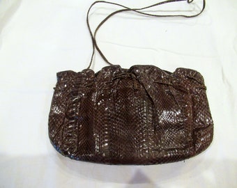 Mary McFadden brown lizard skin purse clutch evening bag, c. 1980s