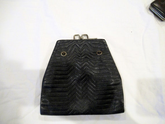 1920s black leather wallet purse pocketbook, flap… - image 3