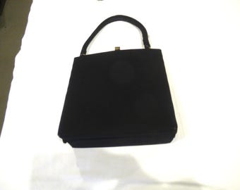 Black fabric handbag, 13" handle, 2 compartments, c. 1950s