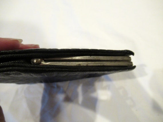 1920s black leather wallet purse pocketbook, flap… - image 8