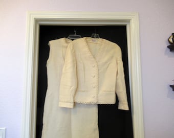 R & K cream colored shift dress and matching jacket, c. 1960s, 34" chest