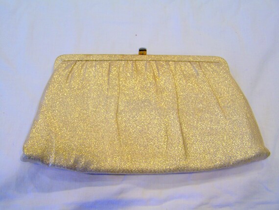 HL Harry Levine gold lame' sparkle clutch with fo… - image 2