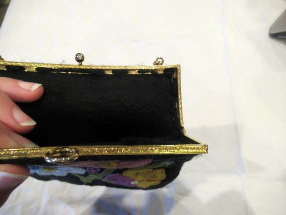 Black felt applique purse, c. 1960s, boho - image 9