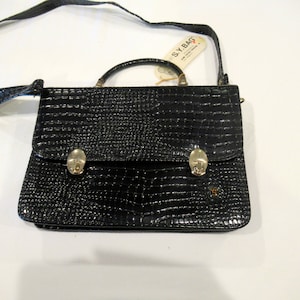 S.Y. Bags black alligator-print box purse, c. 1980s