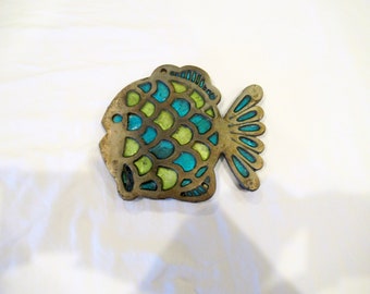 Metal and acrylic fish trivet, c. 1970s