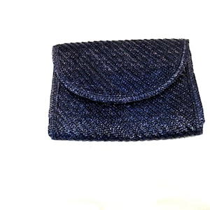 Lesco dark blue straw clutch purse, linen lined, c. 1960s