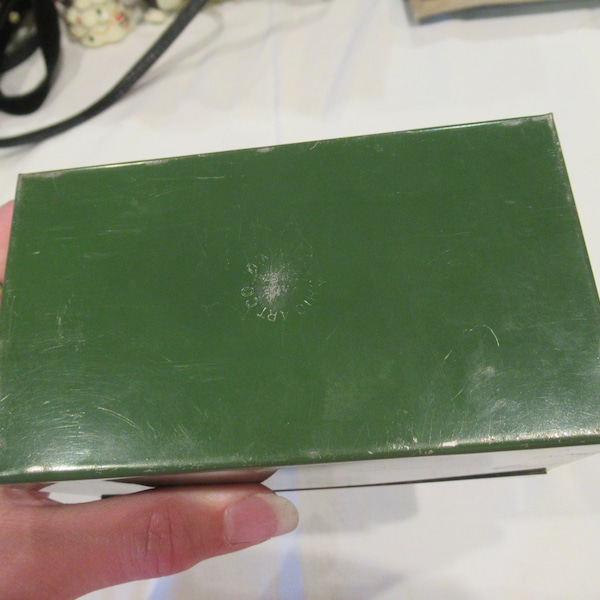 Ohio Art Company vintage dark green recipe box with dividers, c. 1960s