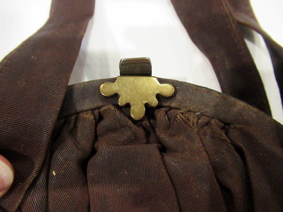 Brown faille fabric purse, c. 1920s flapper purse… - image 1