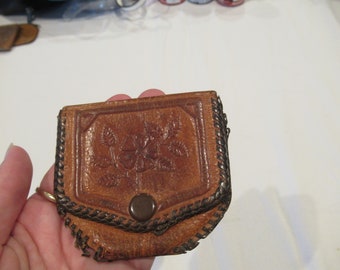 Vintage brown leather coin purse, from Mexico, c. 1950s