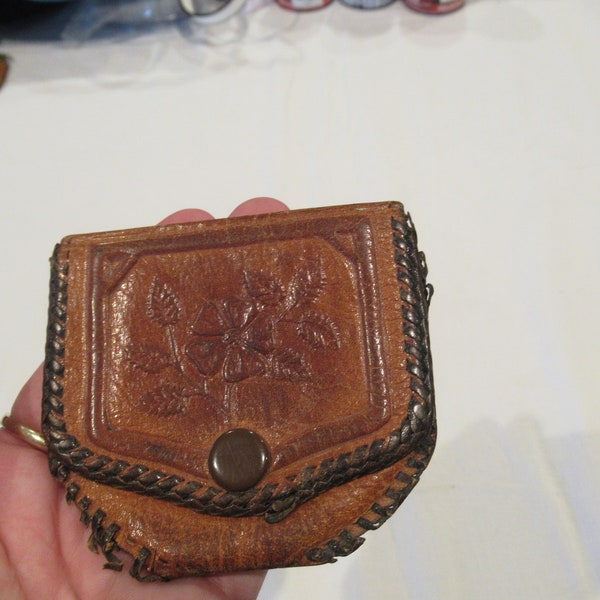 Vintage brown leather coin purse, from Mexico, c. 1950s