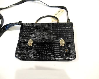 S.Y. Bags black alligator-print box purse, c. 1980s