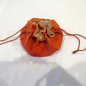 Sac à col / sac de fantaisie ancien, orange, fond en cuir, doublure en soie, victorien