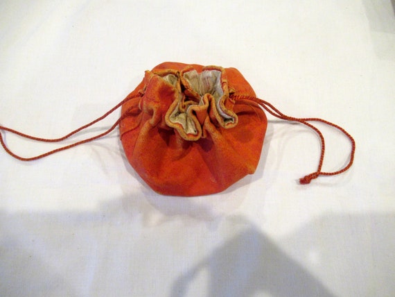 Antique collar bag / tatting bag, orange, leather… - image 1