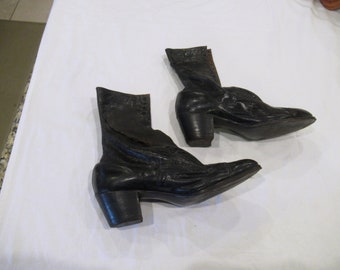 Bottines victoriennes/édouardiennes en cuir noir, années 1910