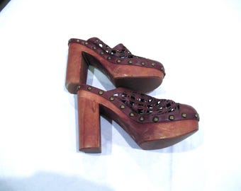 Woodies by Jeffrey Campbell Wood and Leather Clogs, Sz. 7, C