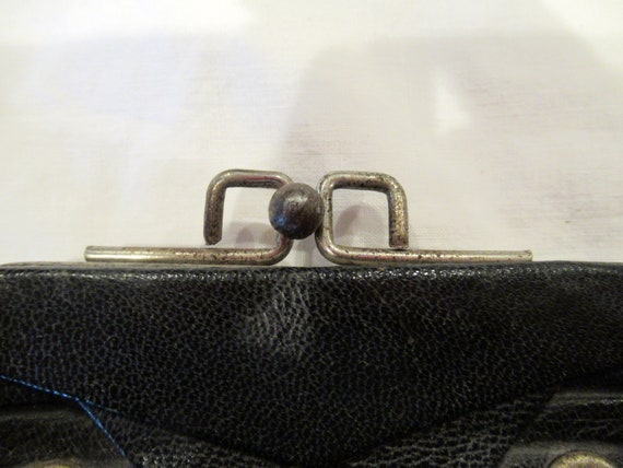 1920s black leather wallet purse pocketbook, flap… - image 6