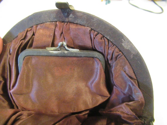 Brown faille fabric purse, c. 1920s flapper purse… - image 3
