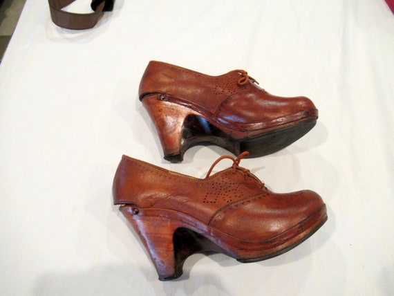 Leather and wood platform shoes, disco, sz. 6.5M,… - image 1