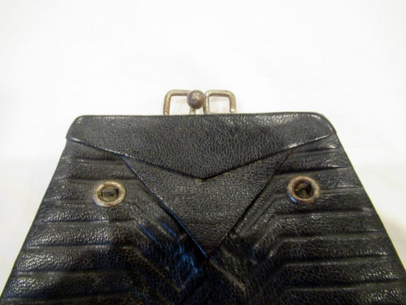 1920s black leather wallet purse pocketbook, flap… - image 1