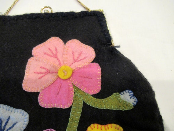 Black felt applique purse, c. 1960s, boho - image 4