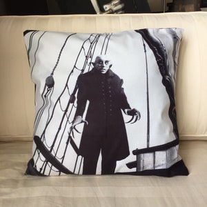 Nosferatu Pillow Cover – Count Orlok Classic Vampire Horror Decor, 1922 Silent Film Throw Pillow, Gothic Home Gift, Free US Shipping