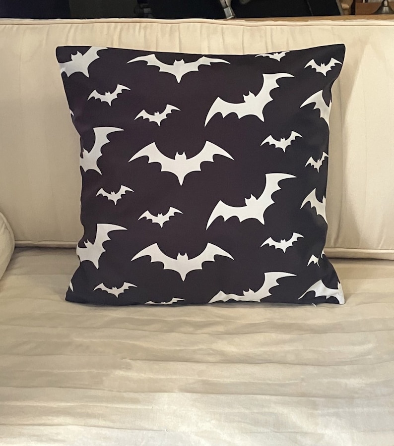 Bat Pattern Pillow Cover – Gothic Black & White Throw Pillow, Spooky ...