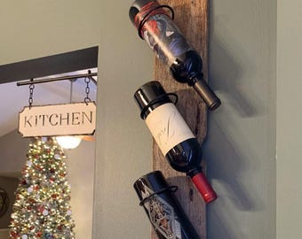 Rustic Wine Rack - Reclaimed Wood - Cedar - Metal Wine Bottle Holder