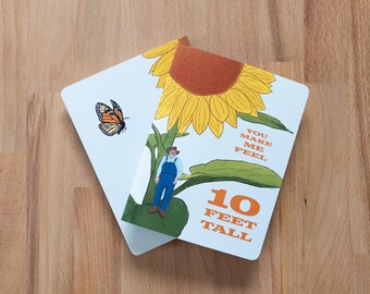 10ft Tall Sunflower and Farmer Greeting Card: Funny Love, Anniversary, Friendship Blank Card
