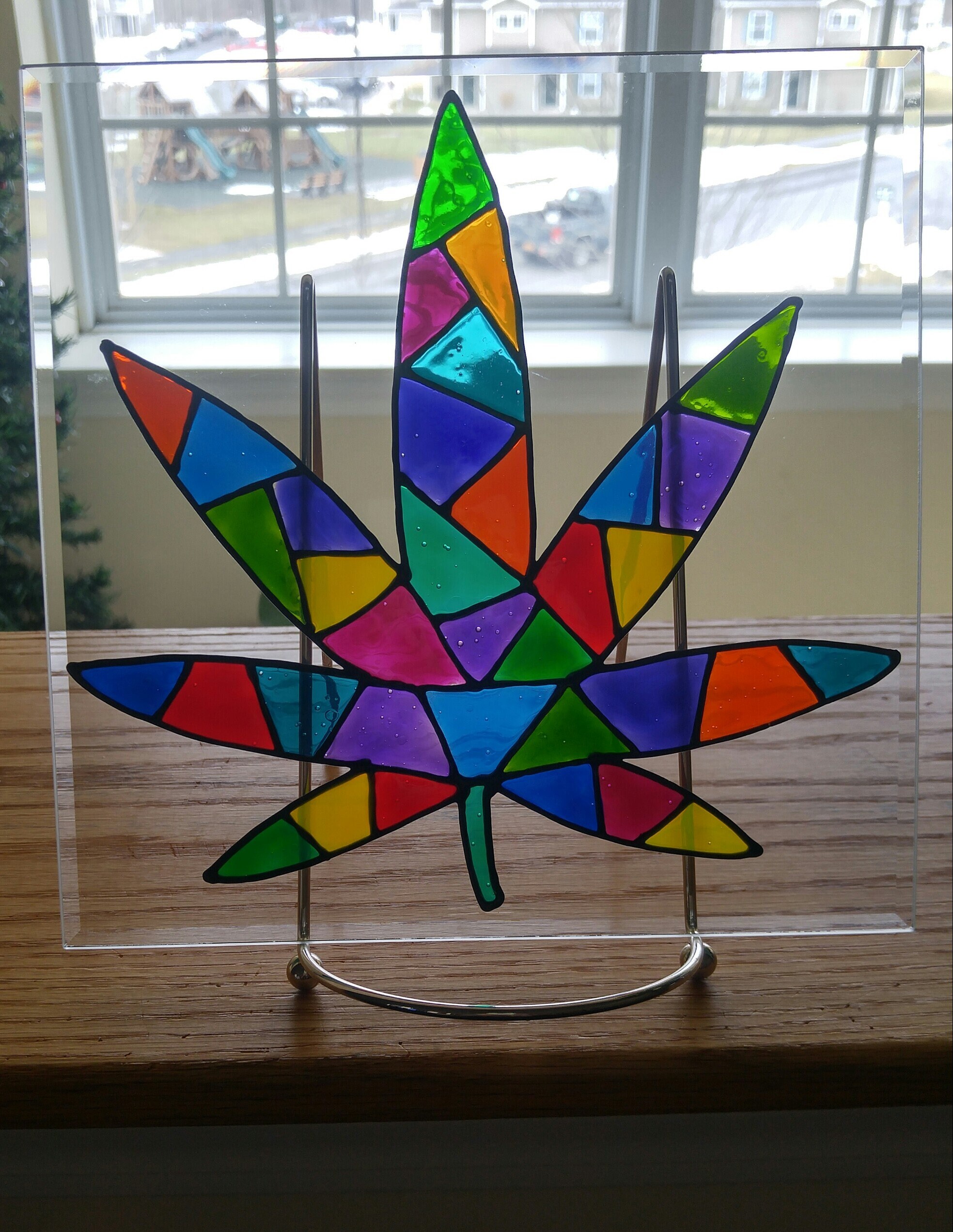 Faux Stained Glass Colorful Cannabis Leaf Window Cling 420 Etsy