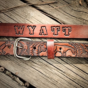 Little Cowboy Belt with Tooled Horses and Child's Name Included image 1