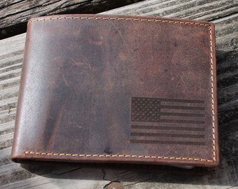 Flag Wallet, American Flag Wallet, Patriotic Wallet, Distressed Leather Wallet, Three different styles
