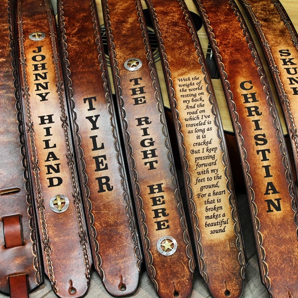 GUITAR STRAP, MillersLeatherShop.com, Personalized Guitar Strap, Leather Guitar Strap,Made in the USA