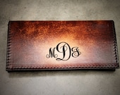 Women 39 s Monogrammed Checkbook Cover, Tooled Leather Checkbook Cover, Monogram Style Initials Engraved Free Made in the USA