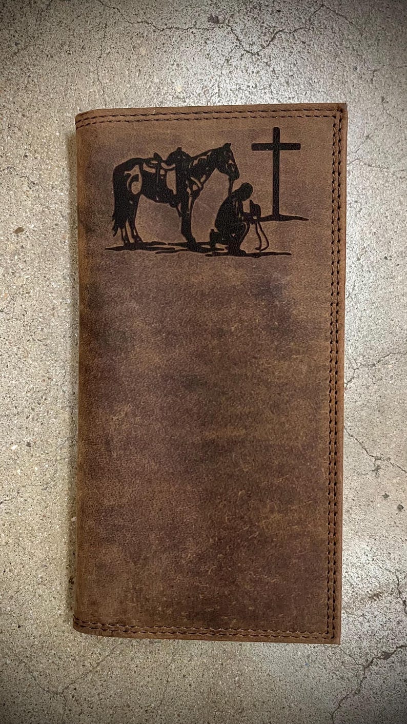 Cowboy Wallet, Praying Cowboy Christian Wallet, Cowboy Church, Distressed Leather Wallet, Three different styles imagem 5
