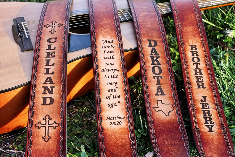 LEATHER GUITAR STRAP Name Engraved Free Made in America by Etsy