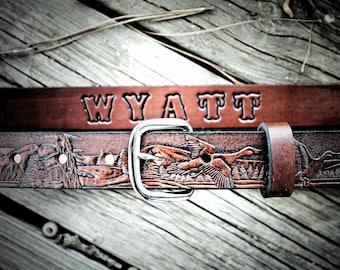 DUCK scene belt, Toddler Belt, Name belt, personalized belt, Kid's Belt, Child's Belt, Cowboy Belt,  Name engraved Free!