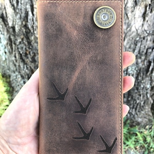 Turkey Hunter Wallet, Turkey Tracks wallet, Shotgun Shell and Tracks, Distressed Leather Wallet, Three different styles
