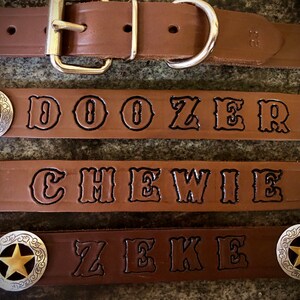 Heavy Leather Collar, Name is Hand Tooled Free,  Made in the USA by Miller&#39;s Leather Shop