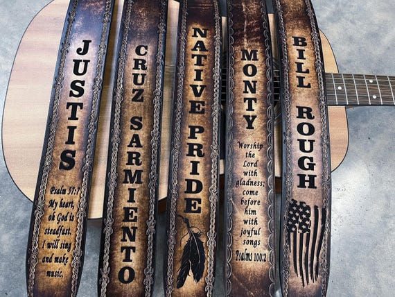 GUITAR STRAP, custom engraved, Hand Made in the USA by Miller's Leather Shop