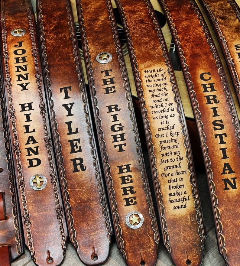 GUITAR STRAP, MillersLeatherShop.com, Personalized Leather Guitar Strap,Made in the USA image 2