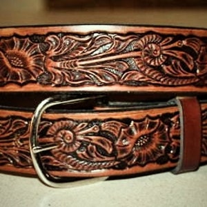 Handcrafted Carved Western Leather Belt ,Made in the USA image 1