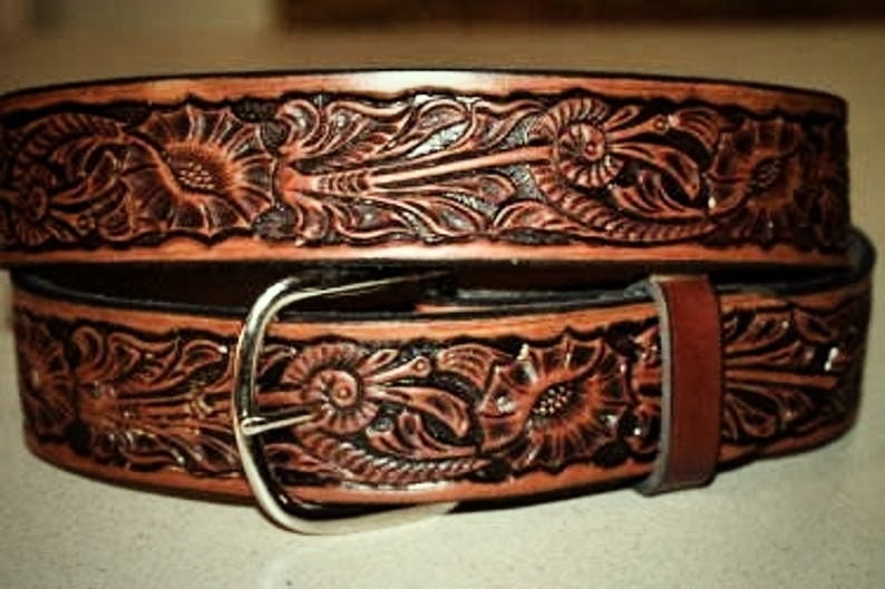 Handcrafted Carved Western Leather Belt ,Made in the USA image 1